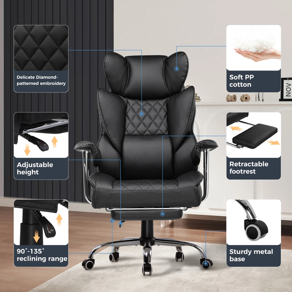 COMHOMA Big and Tall Office Chair - Pocket Spring Lumbar Support with Retractable Footrest
