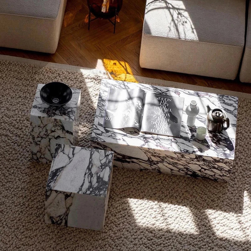 STONEKOCC Italian Calacatta Violet Marble Plinth Coffee Table for Home Office