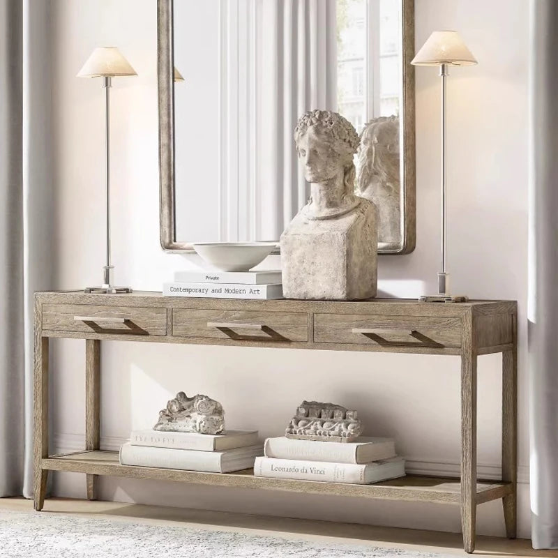 RH AMERICAN Solid Oak Console Table with Drawer Storage for Home Office Hallway