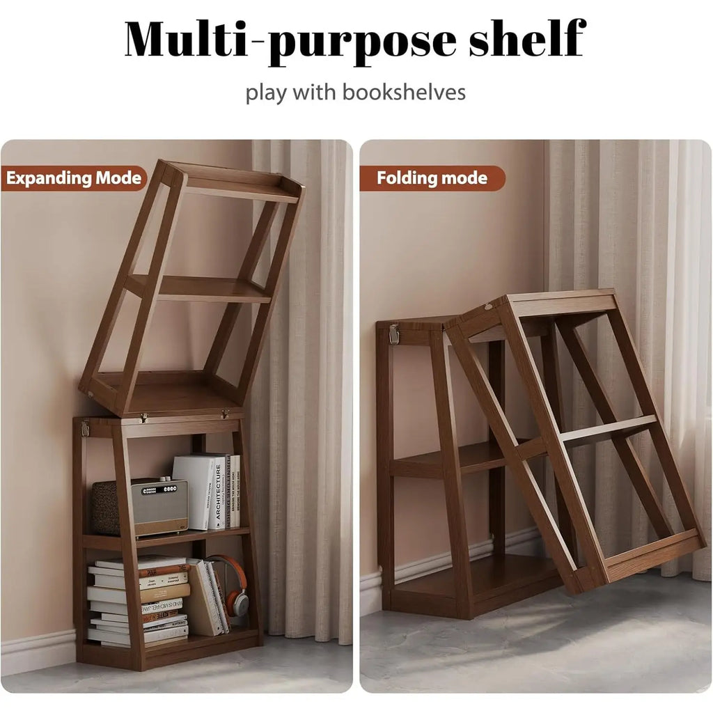 Solid Wood Ladder Bookshelf – 5-Tier Modern Display with Folding Frame for Home Office