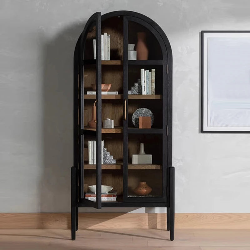 RH AMERICAN Solid Wood Wine & Display Cabinet – Arched Glass Door Bookcase for Home Office