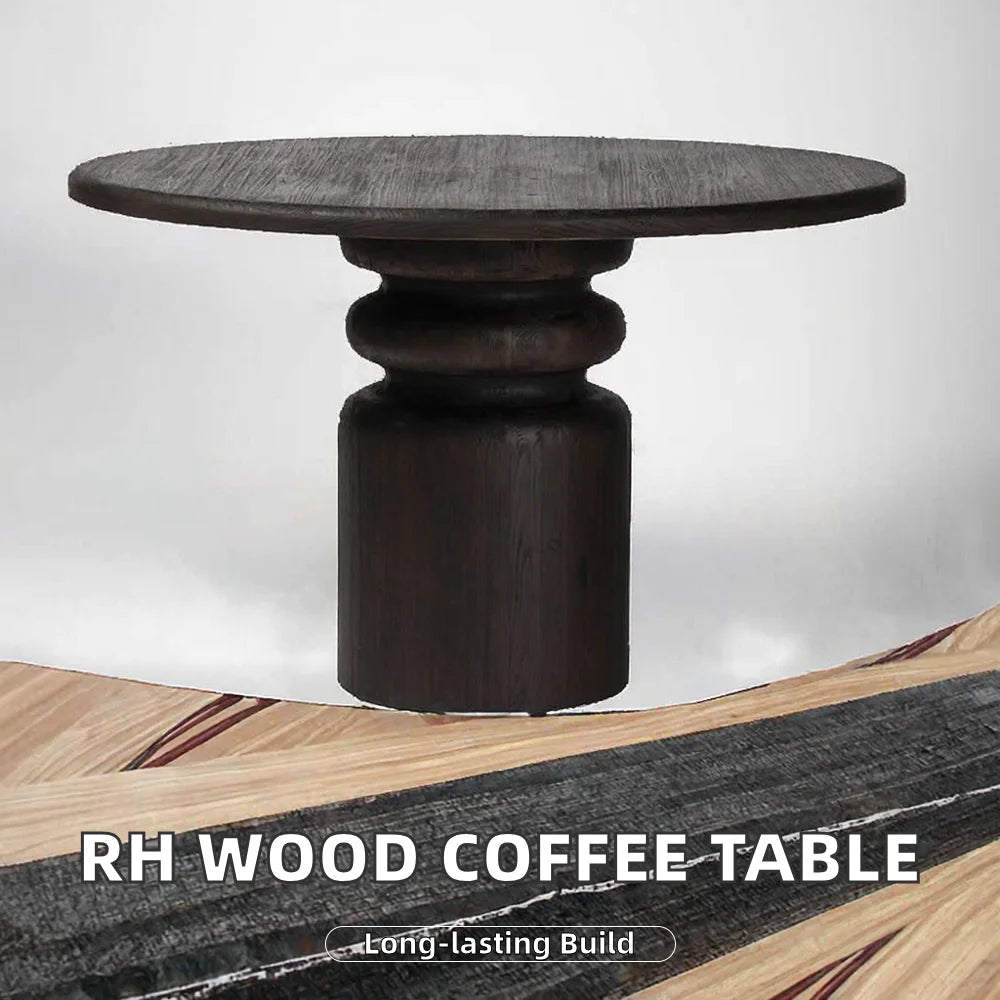 RH AMERICAN Solid Wood Round Coffee Table for Home Office Lounge