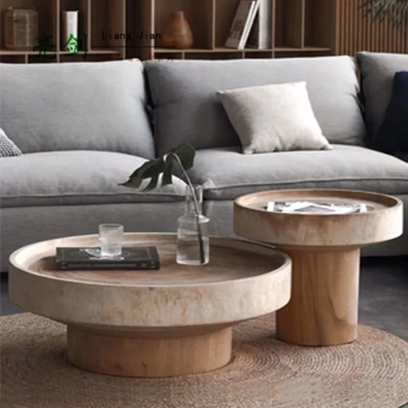 IDAO Solid Wood Round Adjustable Coffee Table for Home Office Lounge