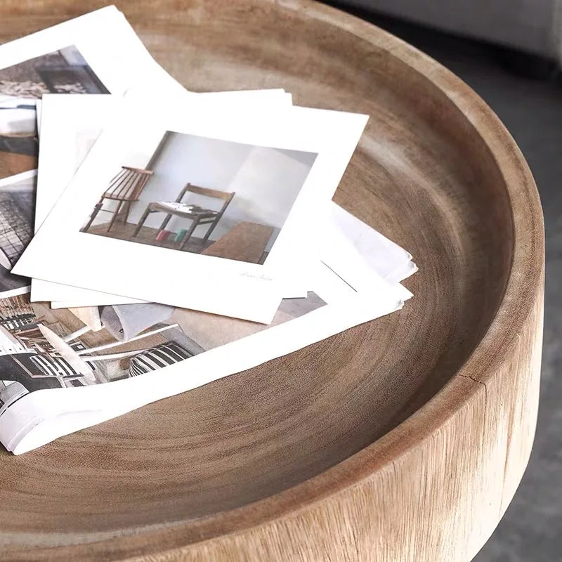 IDAO Solid Wood Round Adjustable Coffee Table for Home Office Lounge