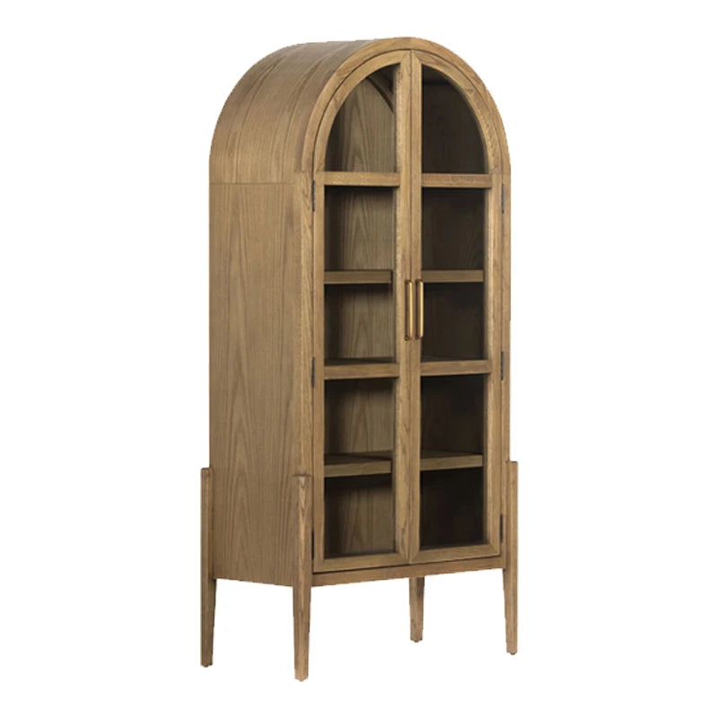 RH AMERICAN Solid Wood Wine & Display Cabinet – Arched Glass Door Bookcase for Home Office