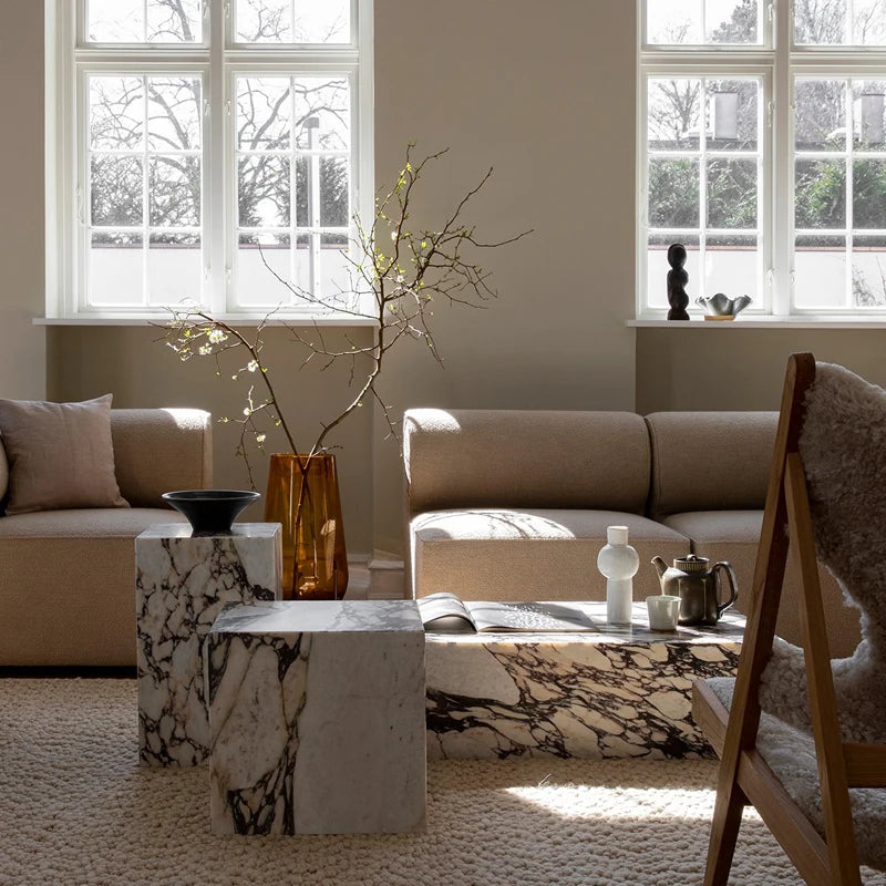 STONEKOCC Italian Calacatta Violet Marble Plinth Coffee Table for Home Office