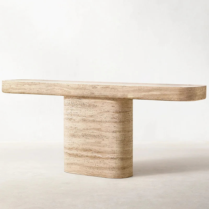 KUMUSI Natural Stone Travertine Console Table for Home Office