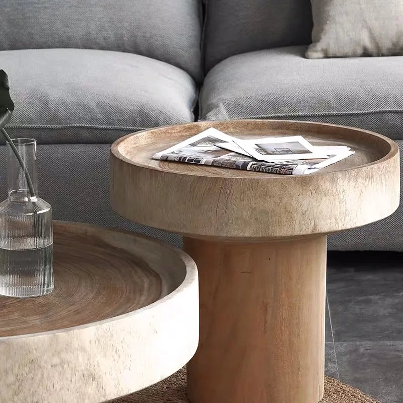 IDAO Solid Wood Round Adjustable Coffee Table for Home Office Lounge