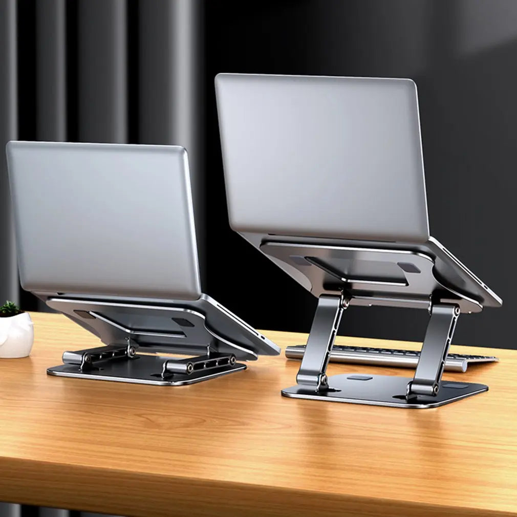 Ergonomic adjustable laptop stands in two sizes with aluminum alloy construction on modern desk