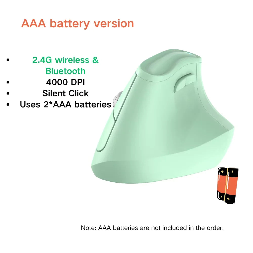 KYSONA Vertical Mouse Wireless Bluetooth Ergonomic RGB Rechargeable 4000DPI 6 Mute Buttons for Tablet Laptops Computer PC Mice