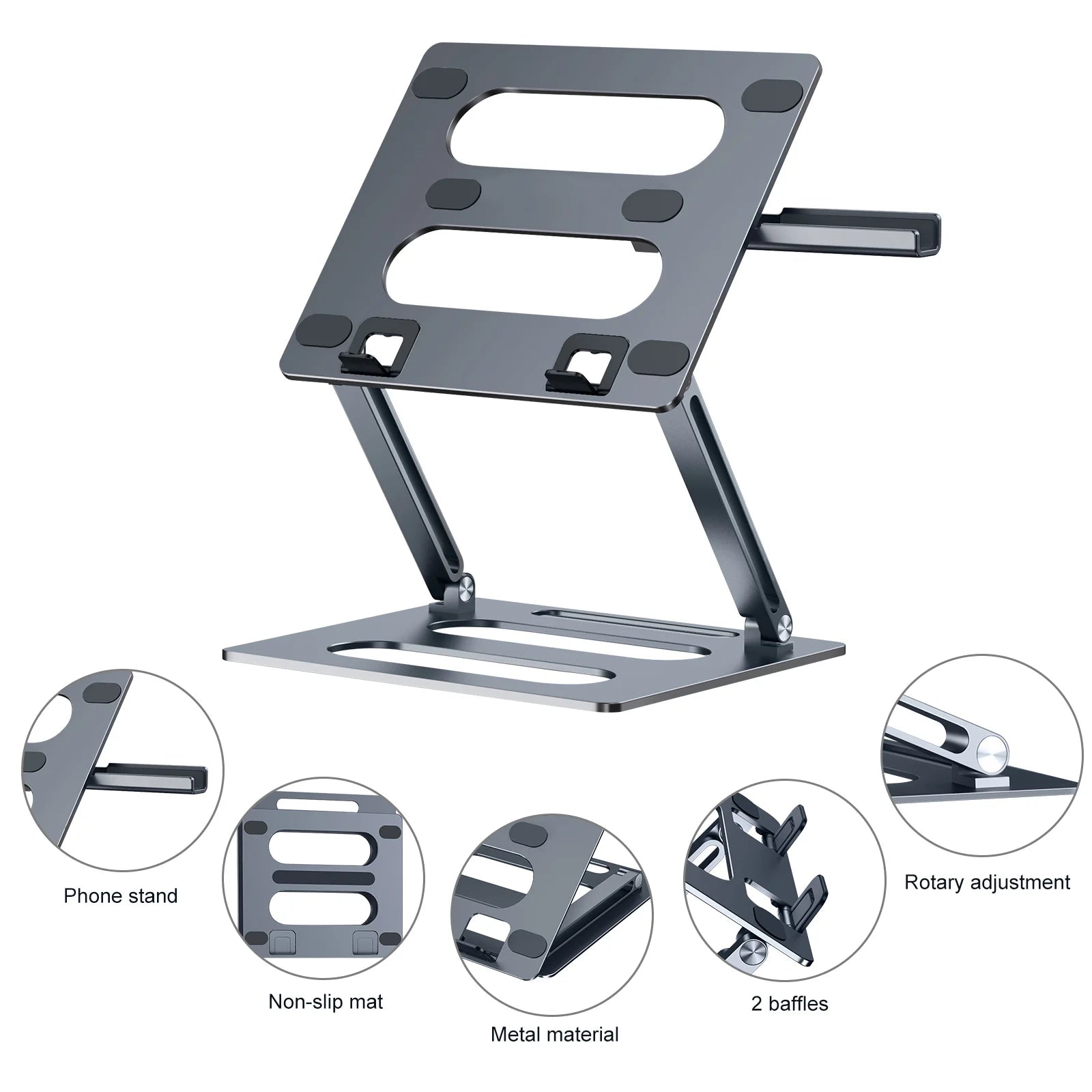 OATSBASF Foldable Laptop Stand for Desk with Hidden Phone Stand For MacBook Pro Air Hp Tablet Adjustable Height Notebook Holder