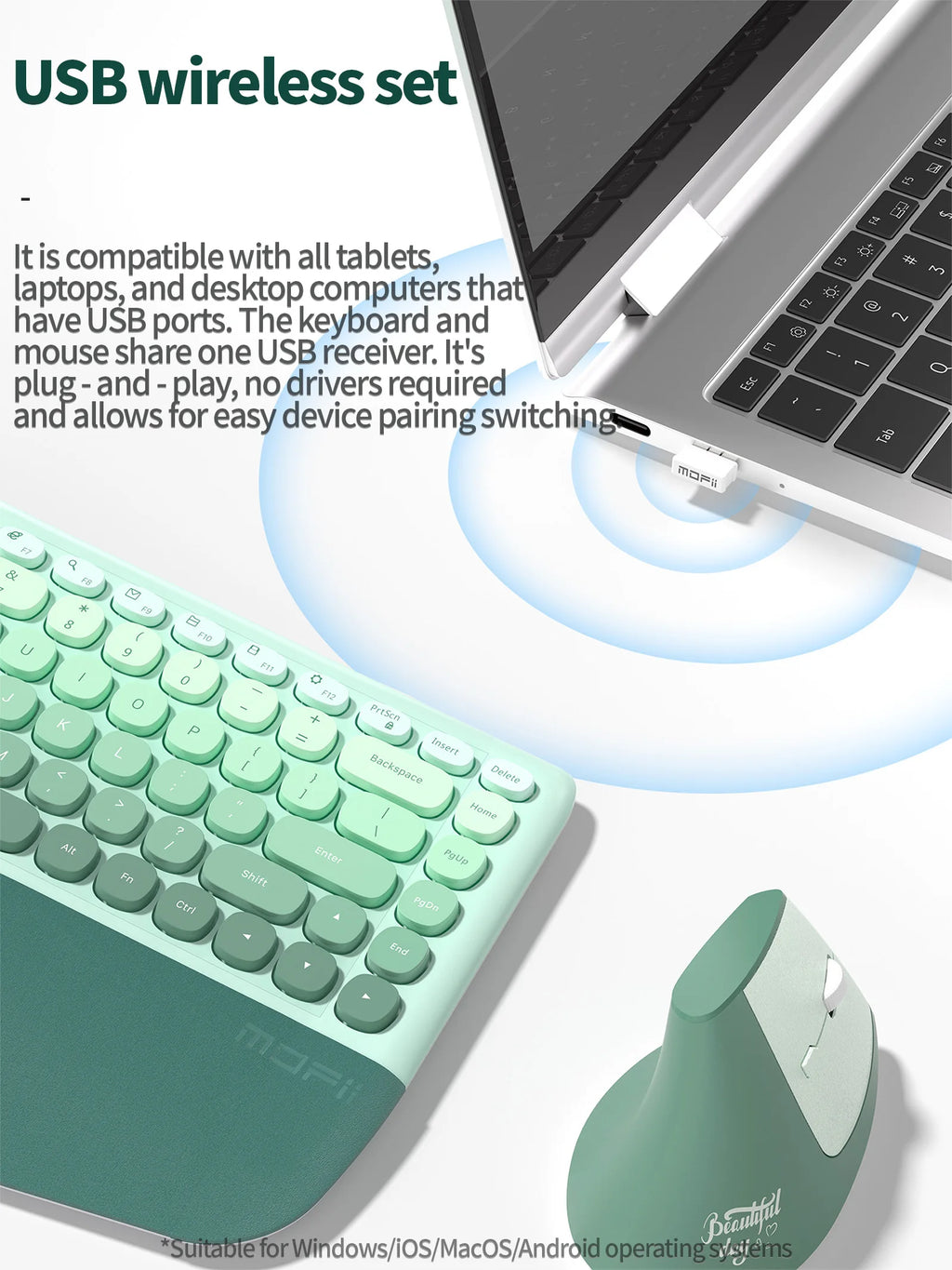 MOFii BOMI Wireless Ergonomic Keyboard & Mouse Set – Split Design for Home Office Productivity