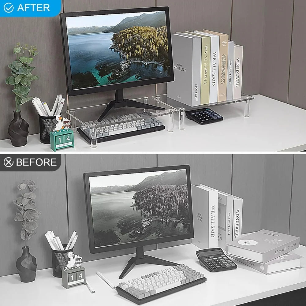 Premium Monitor Stand & Laptop Riser - Ergonomic Desk Organizer for Home Office Productivity
