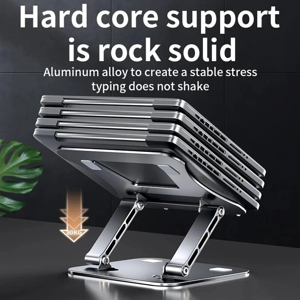 Ergonomic aluminum alloy laptop stand with rock-solid support holding up to 10kg without shaking