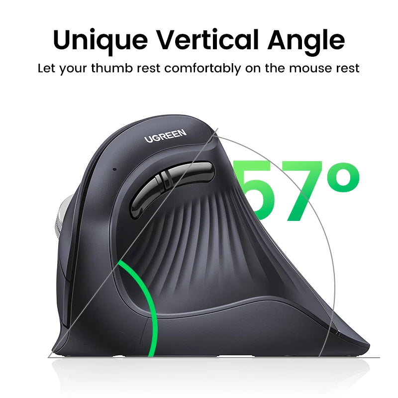 UGREEN Wireless Vertical Ergonomic Mouse – Bluetooth 5.0 & 2.4G with 4000 DPI for Home Office Productivity