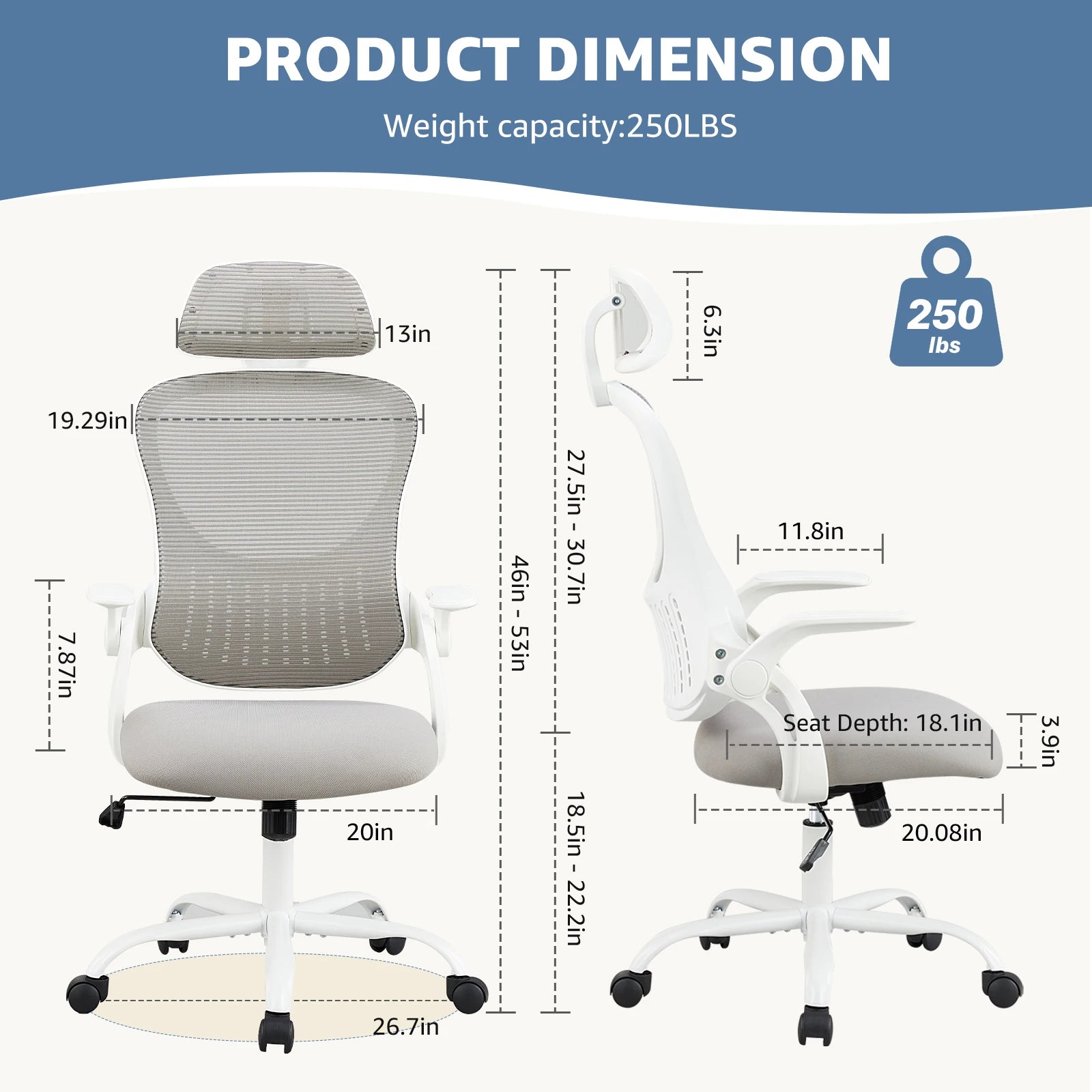 JHK Ergonomic Mesh Office Chair with Adjustable Headrest, Lumbar Support, and Flip-Up Armrests