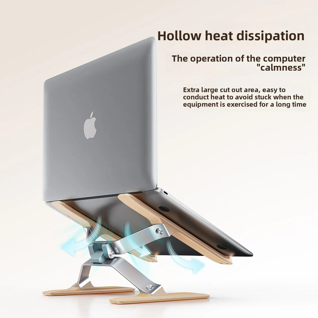 Ergonomic laptop stand with hollow heat dissipation design showing extra large cut out area for cooling