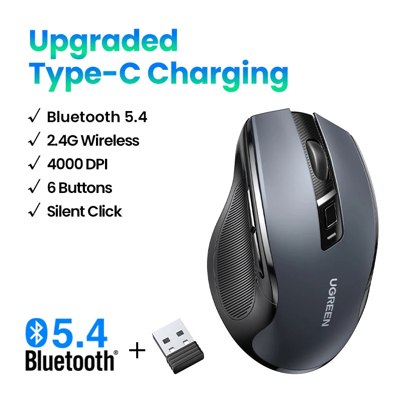 Ugreen gaming mouse with a tyoe-c charging cable on a white background