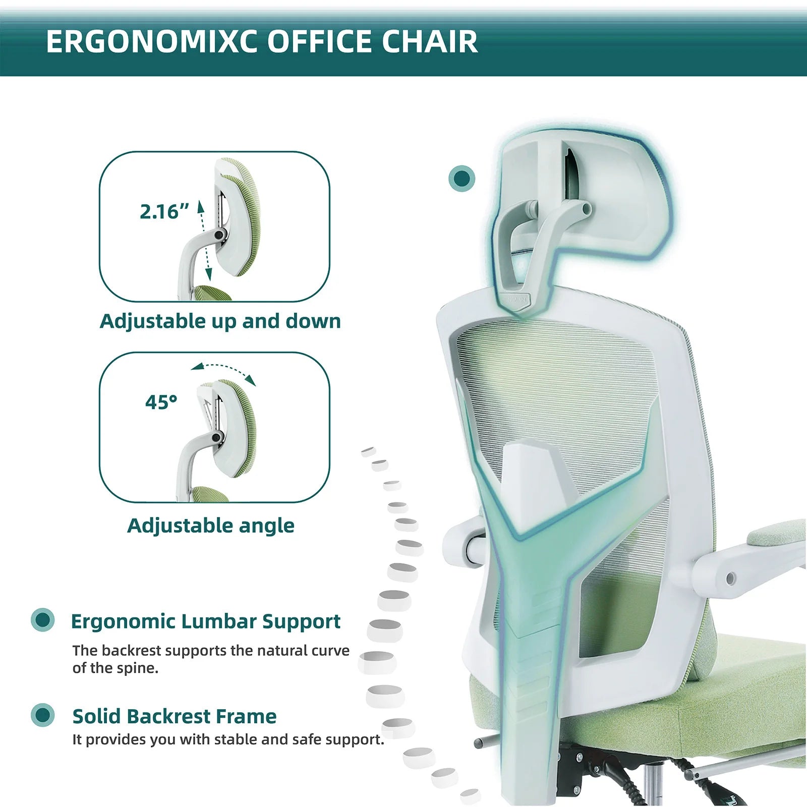 JHK Ergonomic High-Back Mesh Office Chair with Reclining Function, Lumbar Support, and Retractable Footrest