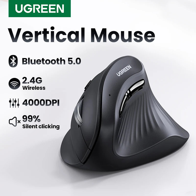 UGREEN Wireless Vertical Ergonomic Mouse – Bluetooth 5.0 & 2.4G with 4000 DPI for Home Office Productivity