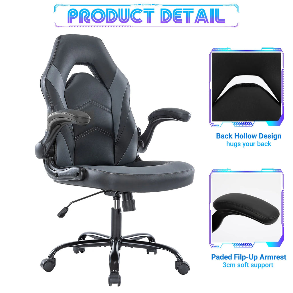 JHK Ergonomic PU Leather Office Chair - Adjustable Height with Flip-Up Armrests