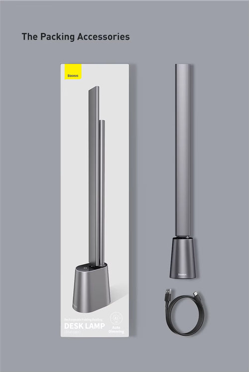 BASEUS Rechargeable LED Desk Lamp – 180° Foldable Task Light with Auto-Dimming Eye Protection for Home Office