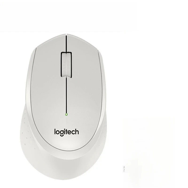 White Logitech computer mouse on a white background