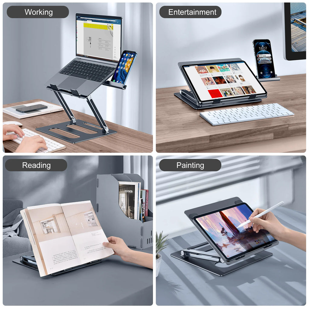 OATSBASF Foldable Laptop Stand for Desk with Hidden Phone Stand For MacBook Pro Air Hp Tablet Adjustable Height Notebook Holder