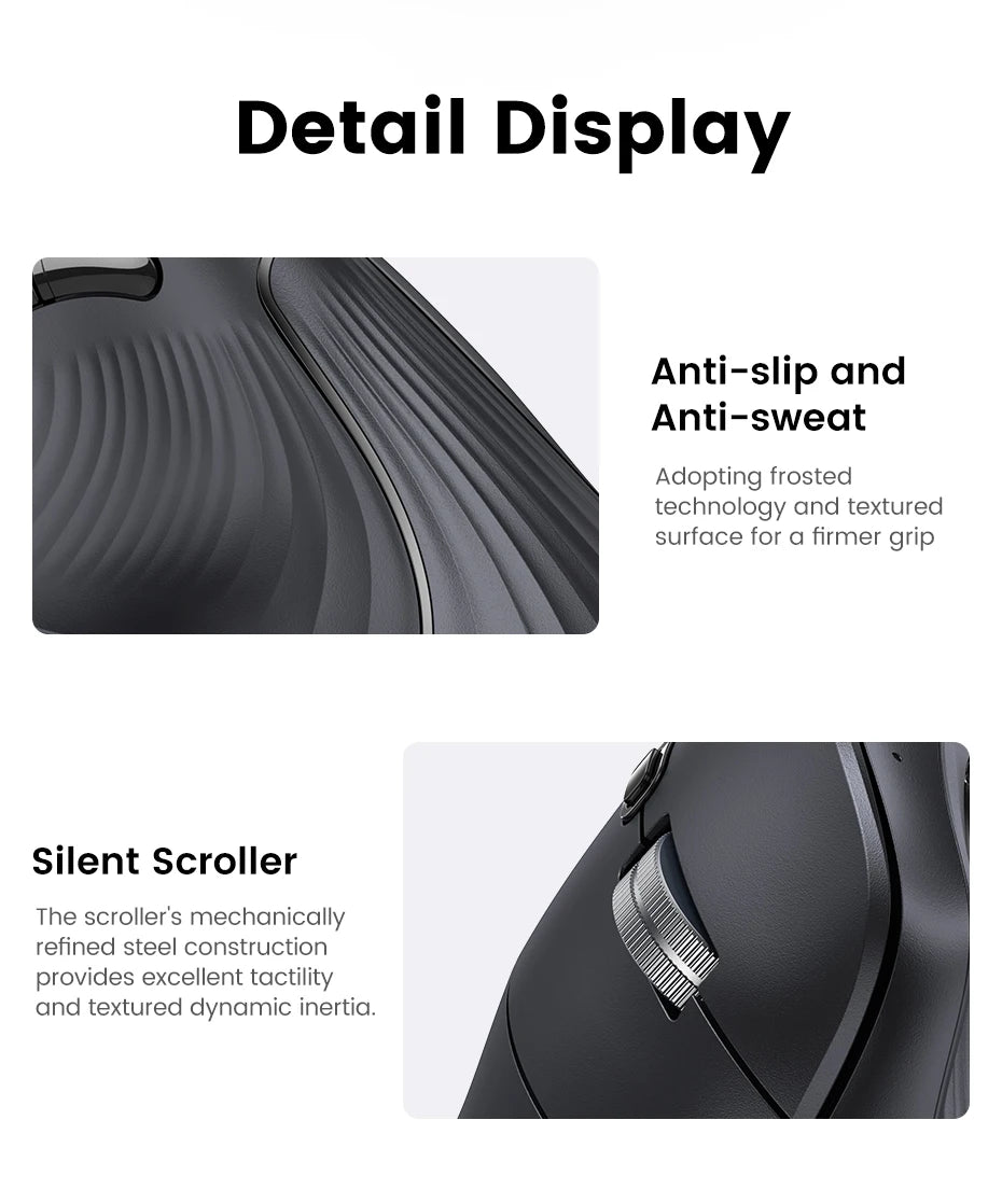 UGREEN Wireless Vertical Ergonomic Mouse – Bluetooth 5.0 & 2.4G with 4000 DPI for Home Office Productivity