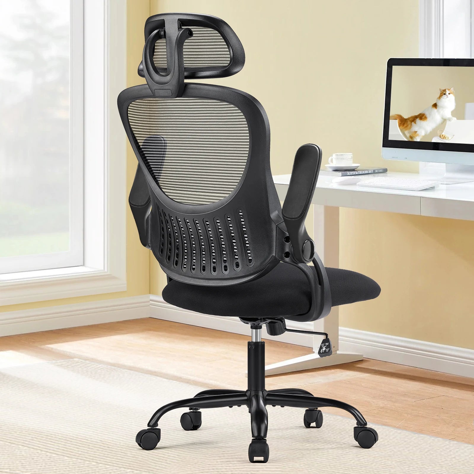 JHK Ergonomic Mesh Office Chair with Adjustable Headrest, Lumbar Support, and Flip-Up Armrests