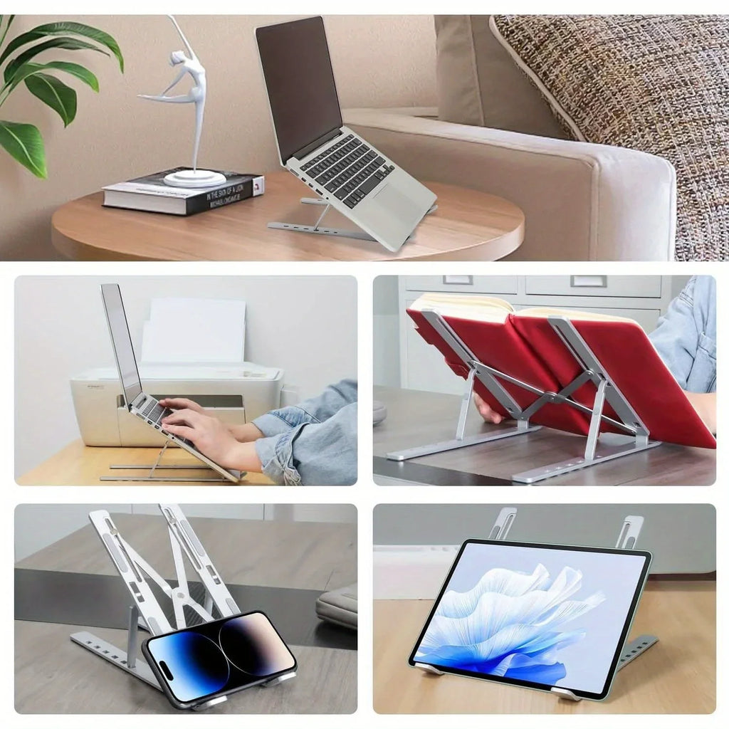 DUTRIEUX Adjustable Aluminum Laptop Stand - 6-Level Height, Foldable & Portable Design For 8-16” Laptops, Enhanced Ventilation & Heat