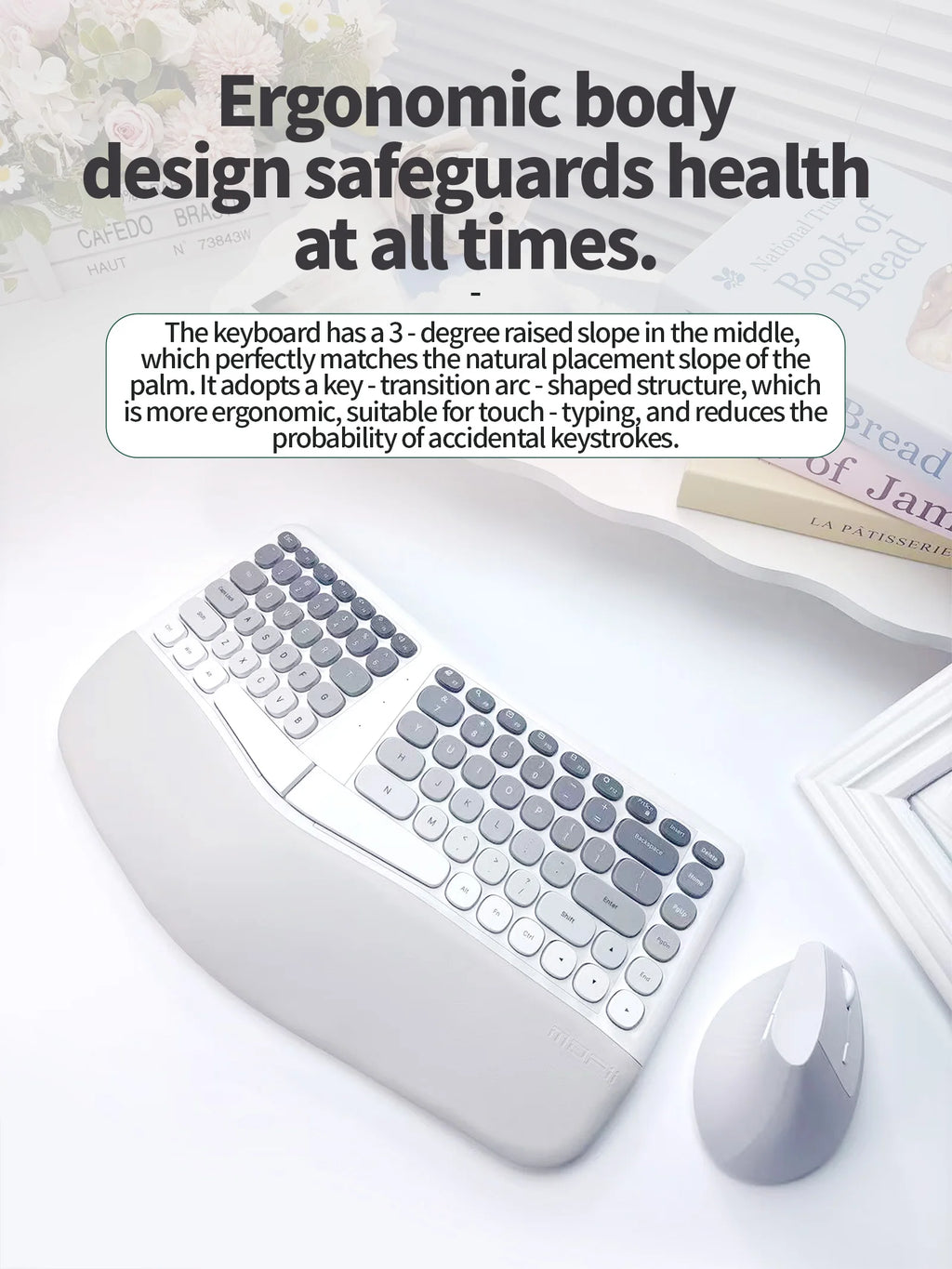 MOFii BOMI Wireless Ergonomic Keyboard & Mouse Set – Split Design for Home Office Productivity