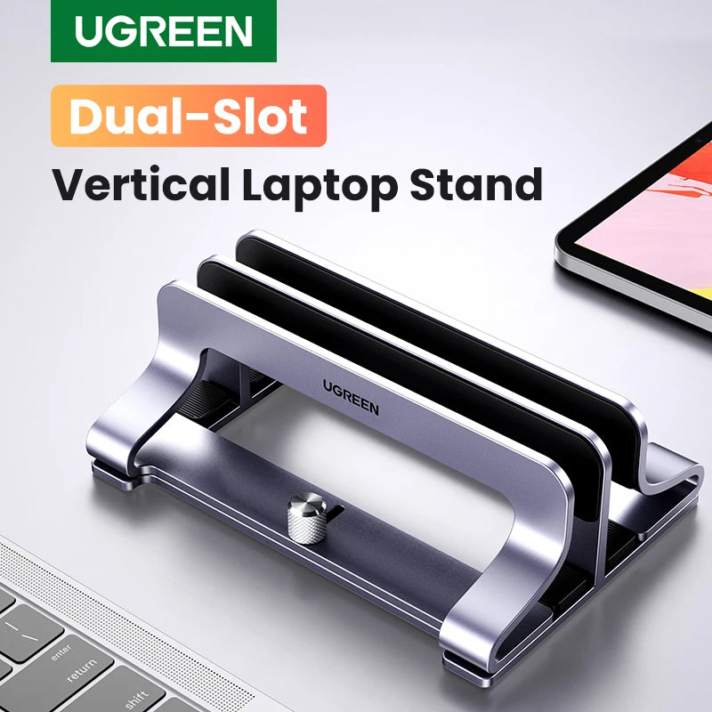 UGREEN Premium Aluminum Vertical Laptop Stand for Home Office – Foldable MacBook Pro & Air Holder