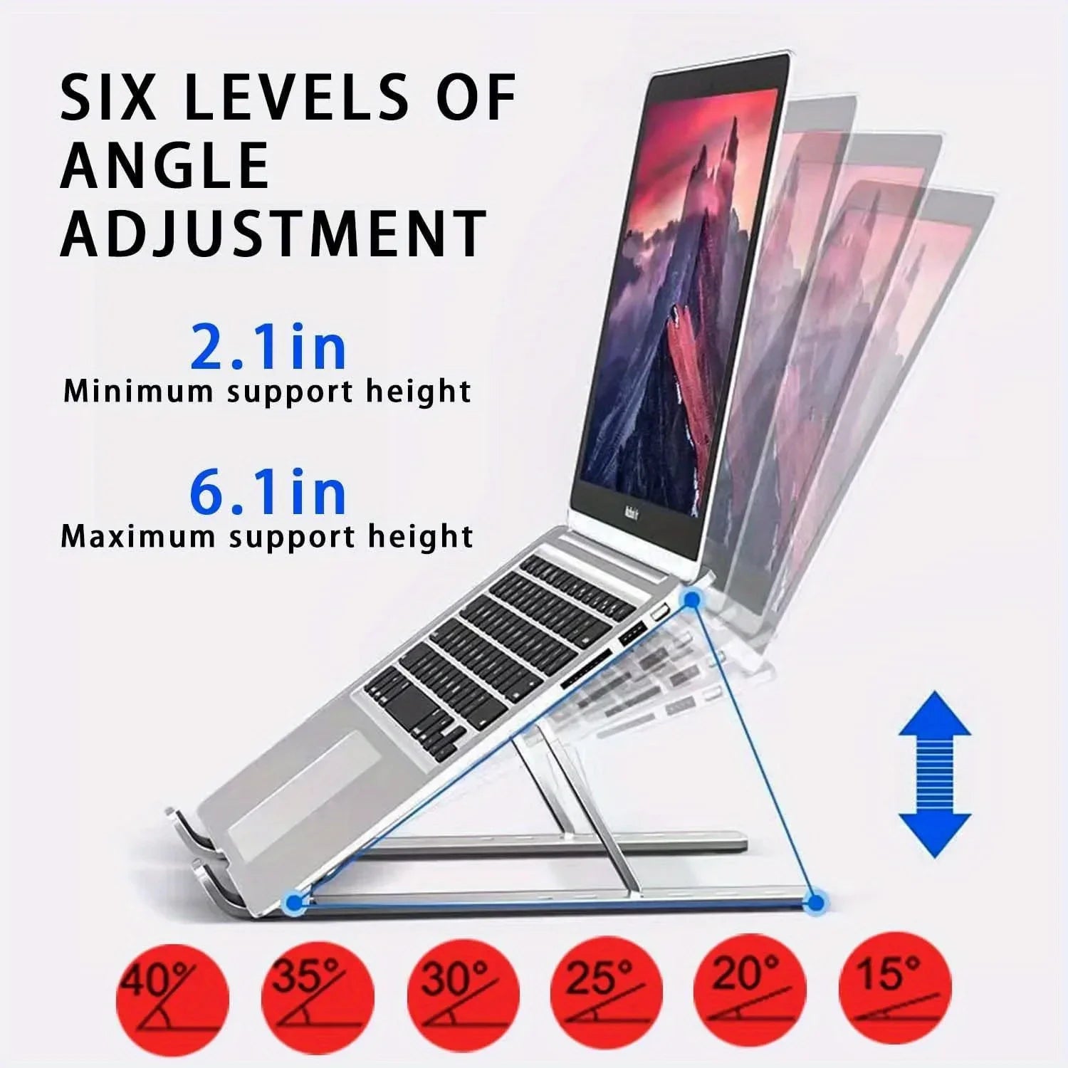 DUTRIEUX Adjustable Aluminum Laptop Stand - 6-Level Height, Foldable & Portable Design For 8-16” Laptops, Enhanced Ventilation & Heat