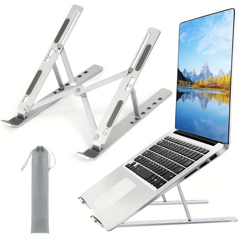DUTRIEUX Adjustable Aluminum Laptop Stand - 6-Level Height, Foldable & Portable Design For 8-16” Laptops, Enhanced Ventilation & Heat