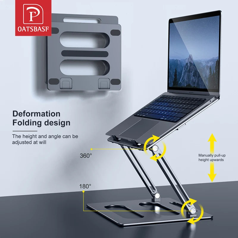 OATSBASF Foldable Laptop Stand for Desk with Hidden Phone Stand For MacBook Pro Air Hp Tablet Adjustable Height Notebook Holder