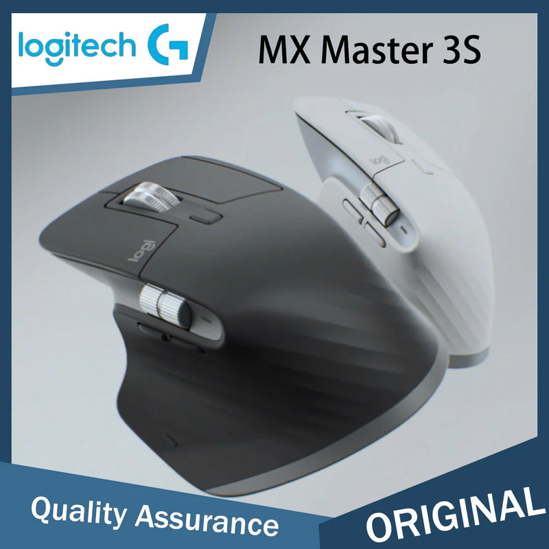 Logitech MX Master 3S mouse on a gray background with Logitech logo.