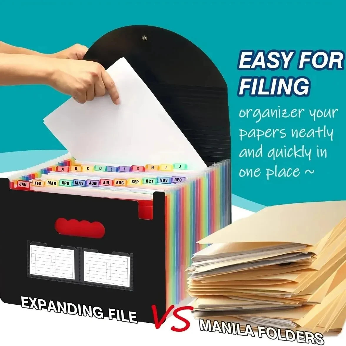 Professional Expanding File Organizer - 12-25 Pocket Accordion Folder for Home Office Document Storage