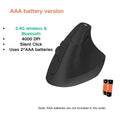 Black ergonomic mouse with AAA battery version details on a white background