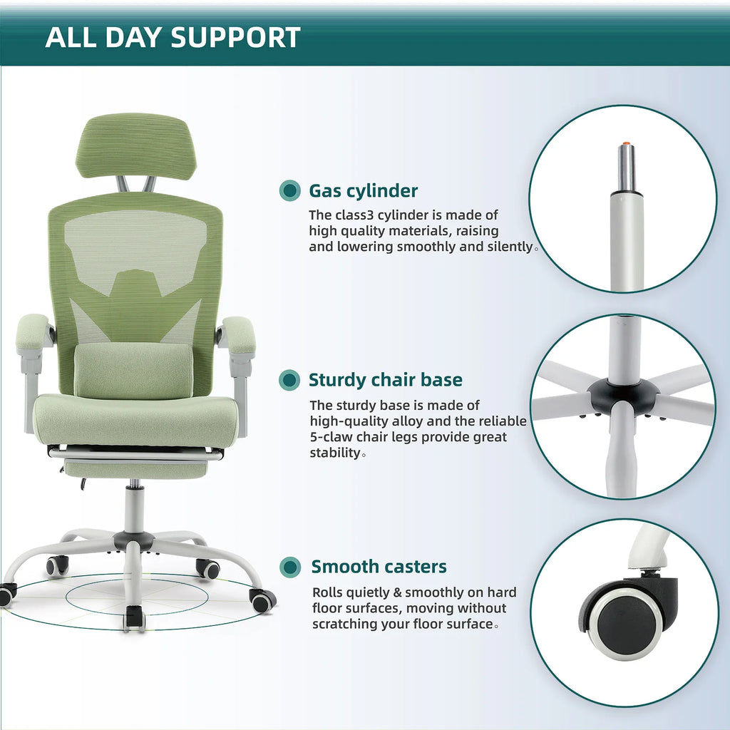 JHK Ergonomic High-Back Mesh Office Chair with Reclining Function, Lumbar Support, and Retractable Footrest