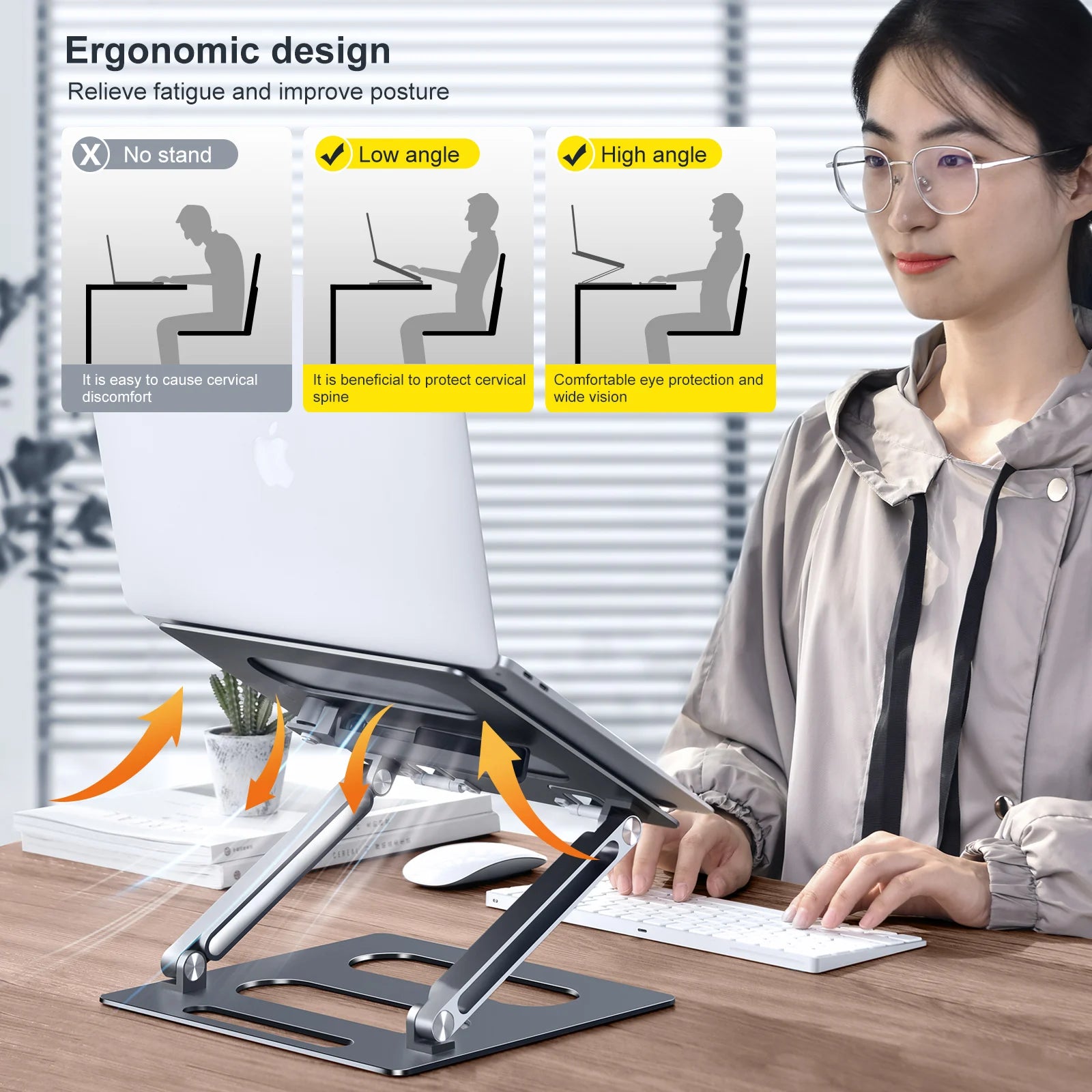 OATSBASF Foldable Laptop Stand for Desk with Hidden Phone Stand For MacBook Pro Air Hp Tablet Adjustable Height Notebook Holder
