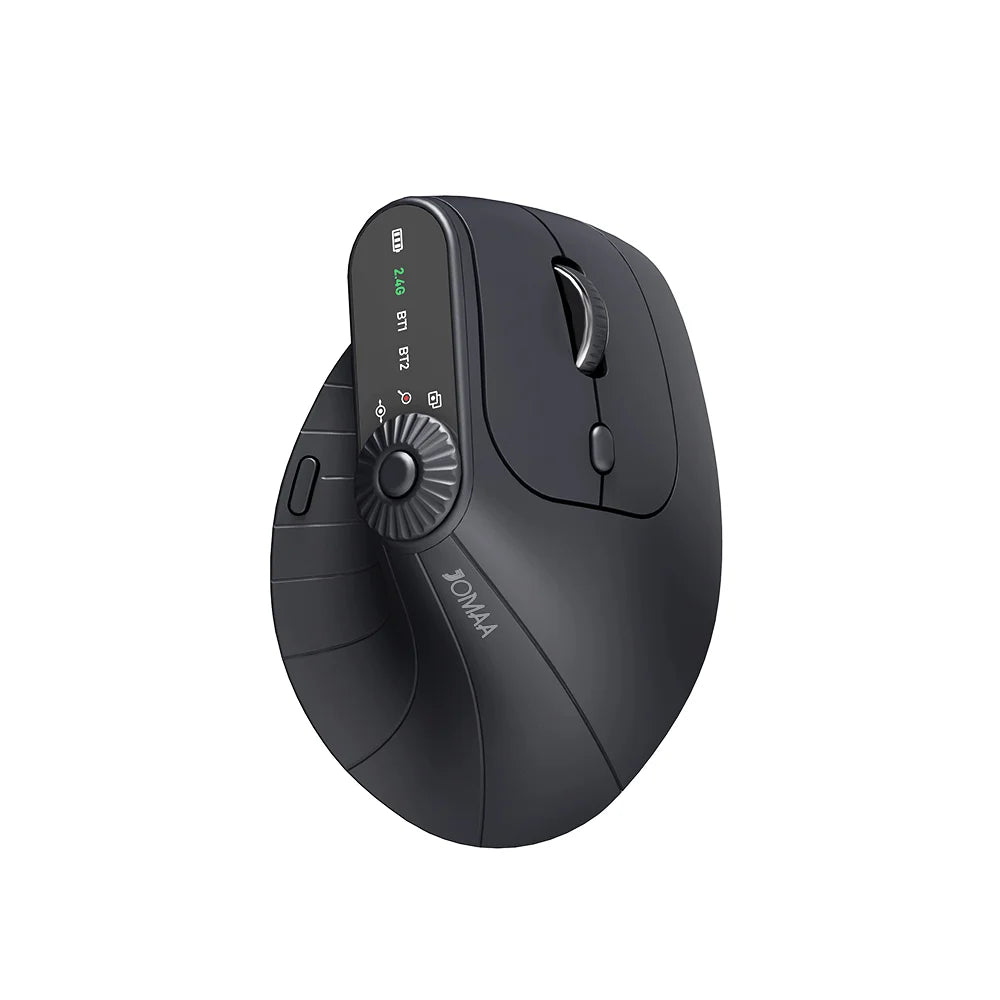Black ergonomic mouse with Jomma branding on a white background