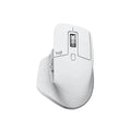White  ergonomic  computer mouse with Logitech branding on a white background