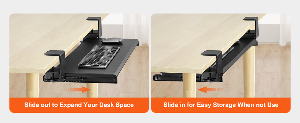 VEVOR 26.8in Under Desk Keyboard Tray Slide in/out Ergonomic Universal Keyboard Tray No-Drilling C-Clamps Easy to Install