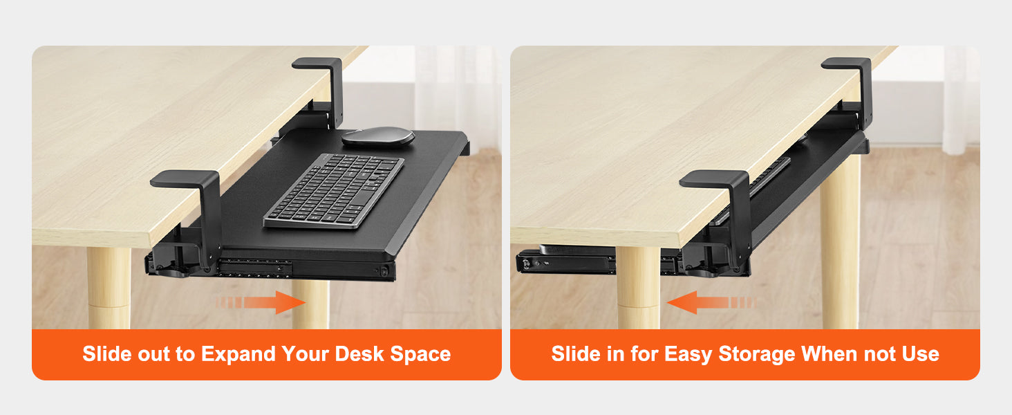 VEVOR 26.8in Under Desk Keyboard Tray Slide in/out Ergonomic Universal Keyboard Tray No-Drilling C-Clamps Easy to Install